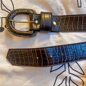 Black brown leather vintage patterned belt
